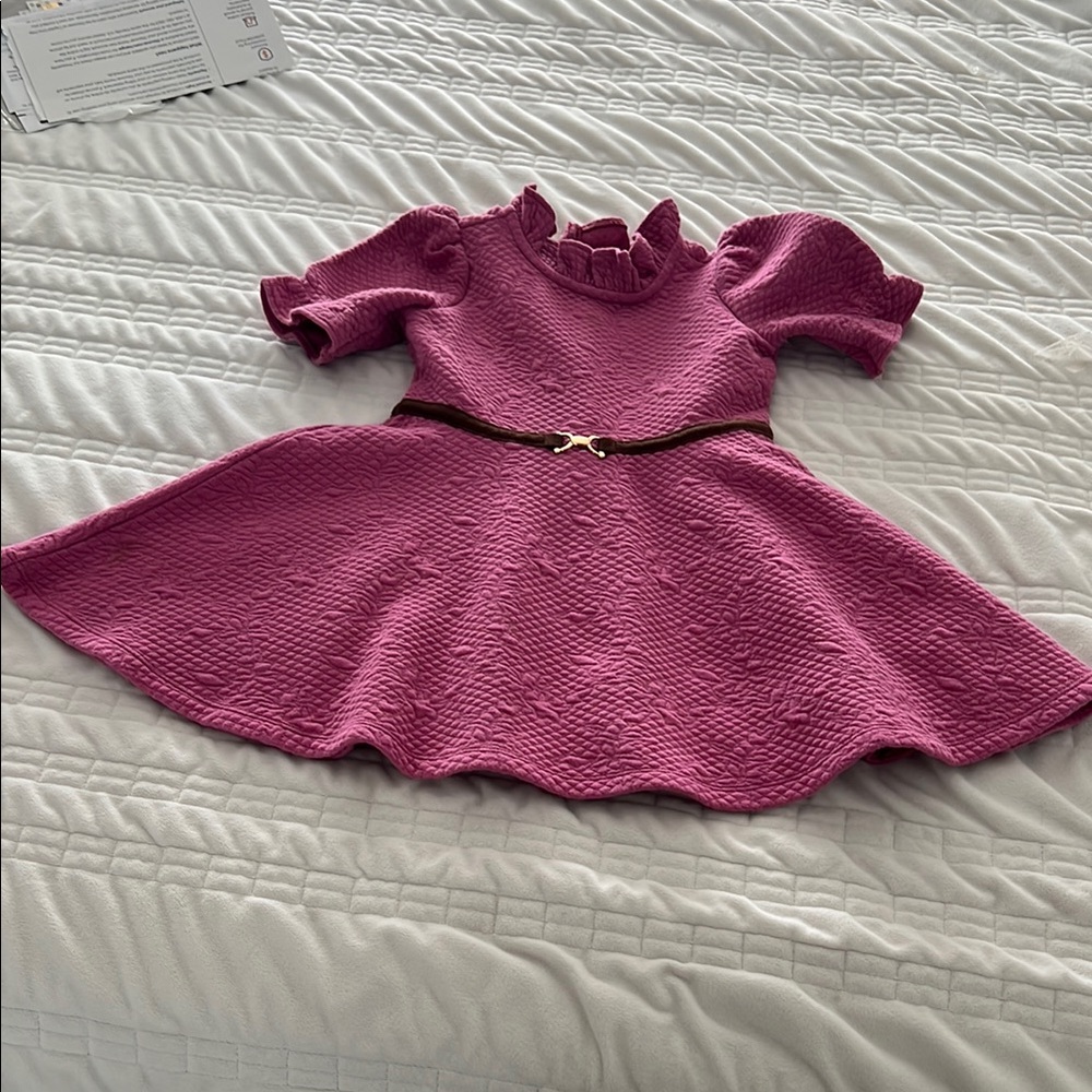 Pink Textured Baby Dress with Belt